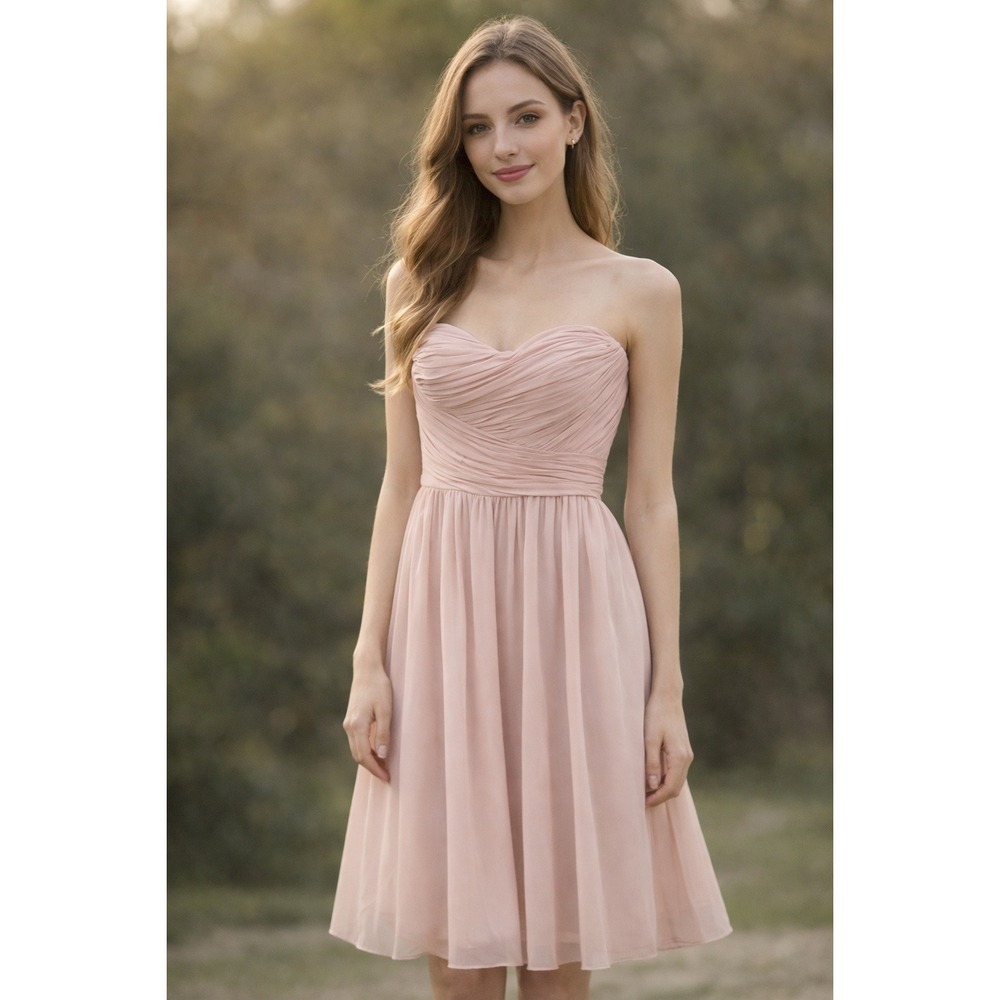 Donna Morgan Strapless Ruched Sweetheart Neckline Midi‎ Dress Dusty Rose Size 4